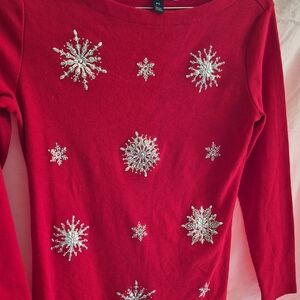 Karen Scott Red Top with Silver Snowflake , nice for the Holidays